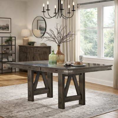 Saby 60"–78" Extendable Solid Wood Trestle Dining Table, Seats 6