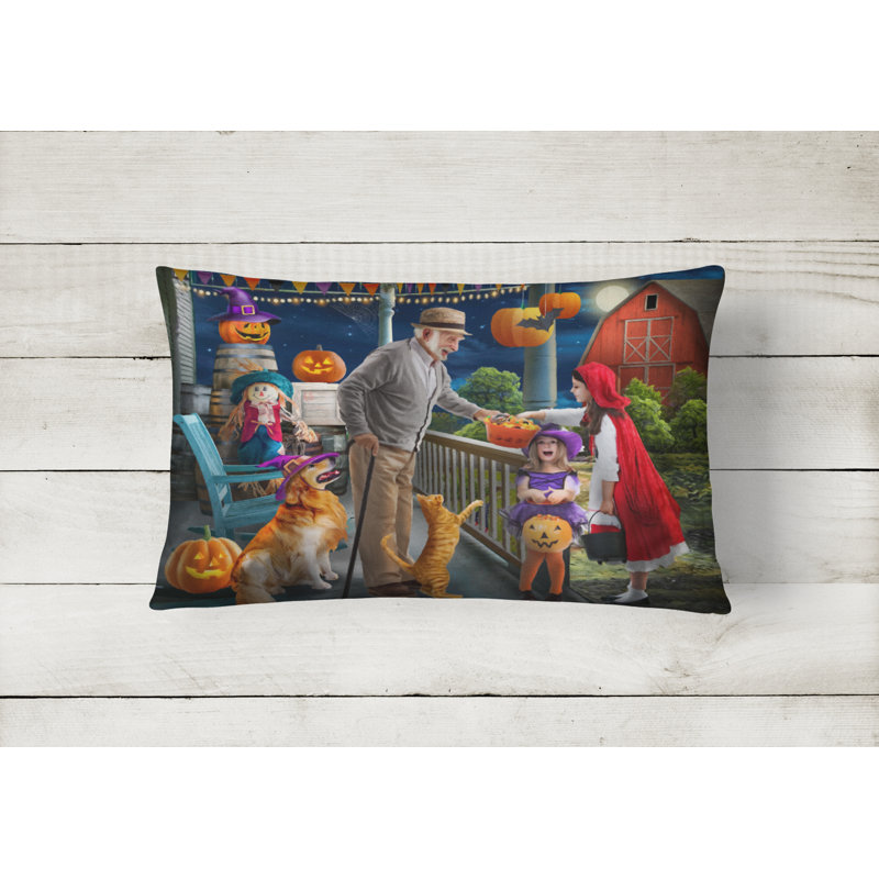  Outdoor Rectangular Pillow Cover & Insert, Halloween at Grandpa's Golden Retriever