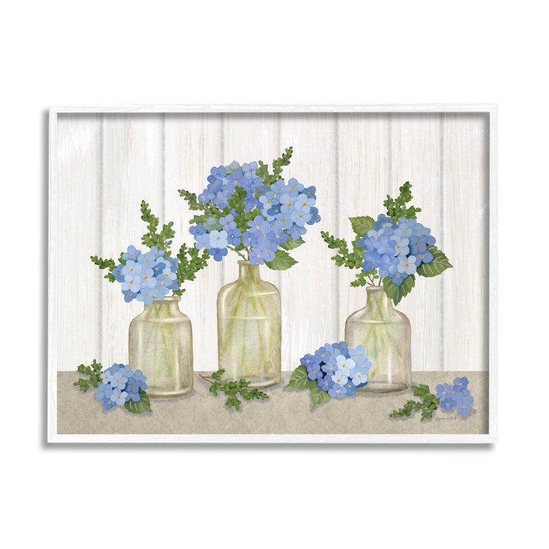 Vase à fleurs bleu géranium, estampe numérique par Annie Lapoint, H 11 po x l 14 po x P 1,5 po, Cadre flottant gris lustré