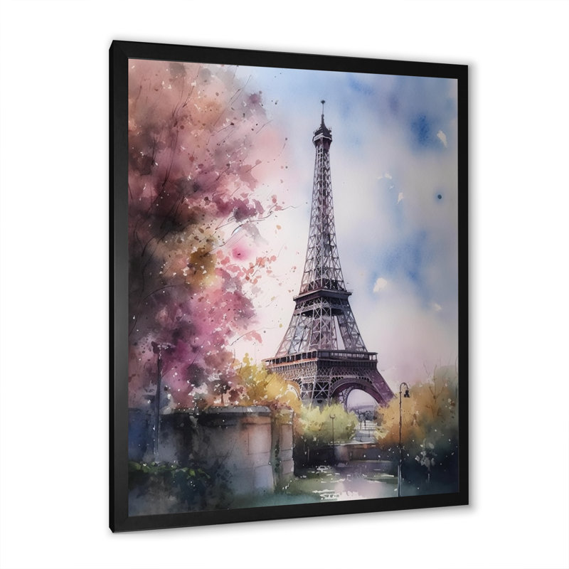 «Beautiful Eiffel Tower In Paris V», art sur toile Paris, Cadre simple noir, H 34 po x l 44 po x P 1,5 po