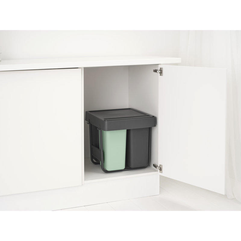 Bac de recyclage en plastique à double compartiment Sort & Go, 2,6 + 2,6 + 5,3 gallons