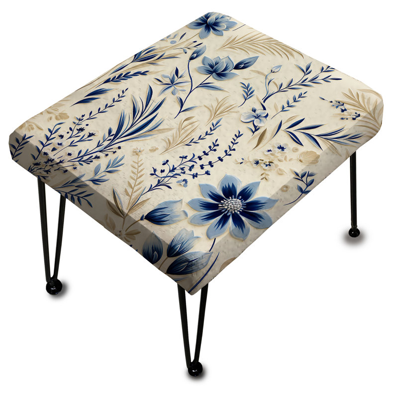 Coastal Neutrals Flowers Pattern - Boho Rectangle Ottoman