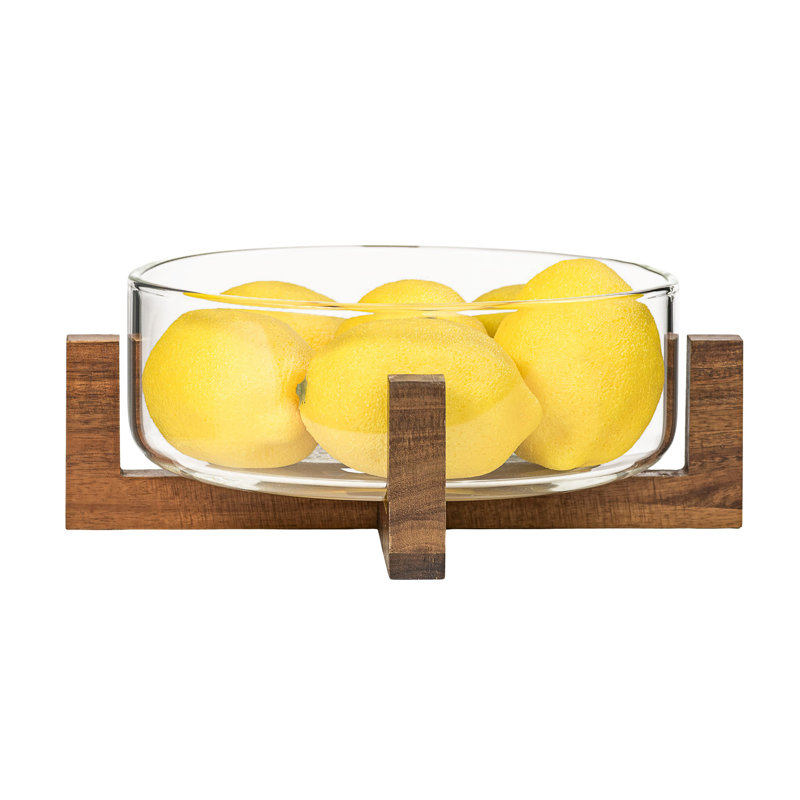 Cuvette en verre d'acacia de tous les jours avec piédestal