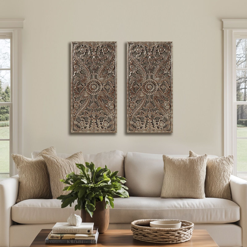 Abequa Carved Wood 2-piece Wall Art Set, Bronze