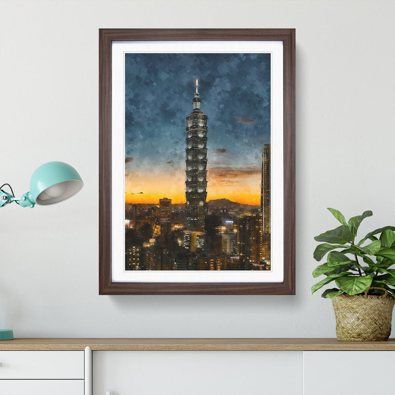 Taipei City in Taiwan Abstract - Framed Print, 33cm H x 24cm W x 2cm D, Walnut Framed