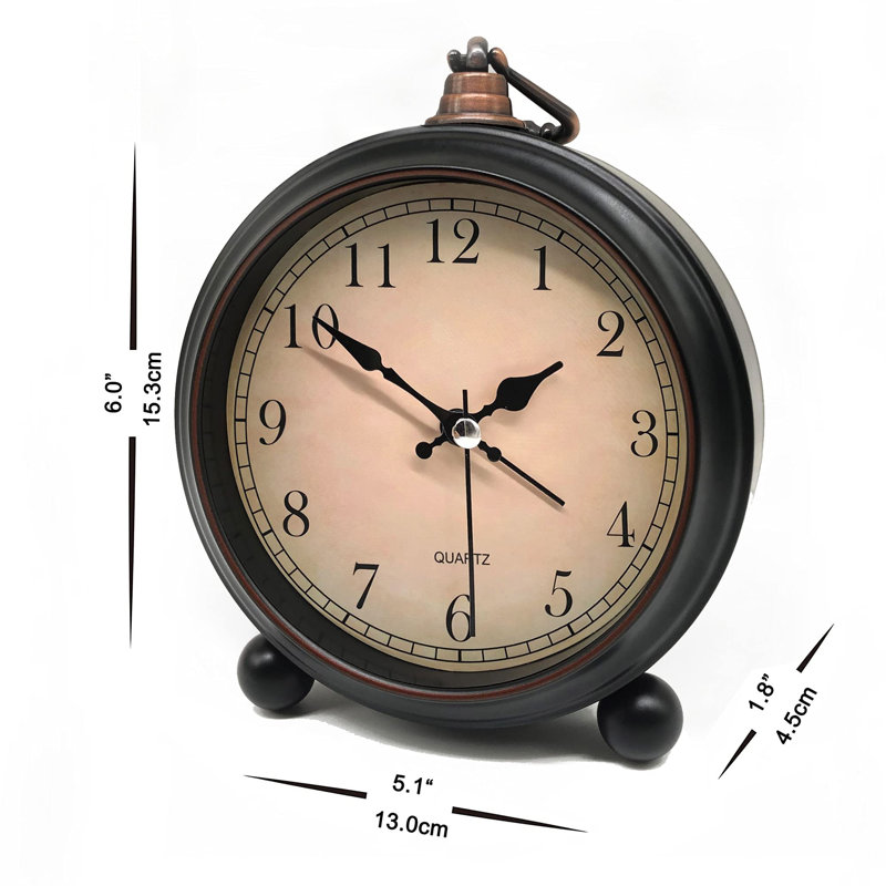 Réveille-matin analogique à quartz en métal noir