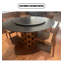 Table de salle à manger ronde avec dalle de pierre frittée noire de style Mid-Century Wabi-Sabi-110827723