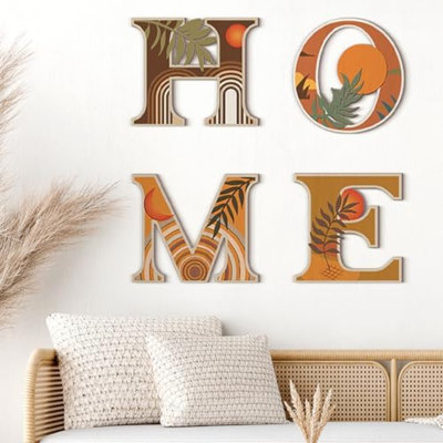 4 pièces de décoration murale bohème orange décorative esthétique maison en bois signe suspendu orange abstrait art mural rustique ferme géométrique soleil lune feuilles pour salon décoratif cuisine chambre à coucher