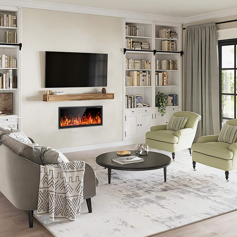 Recessed And Wall Mounted Electric Fireplace, 18.11" H x 42" W x 4.49" D