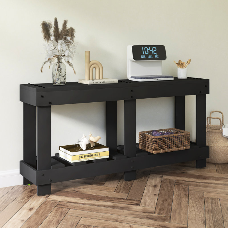 Table d'entrée 62,9 "Vintage - Bois de sapin massif avec grain naturel, Noir, Noir, Noir
