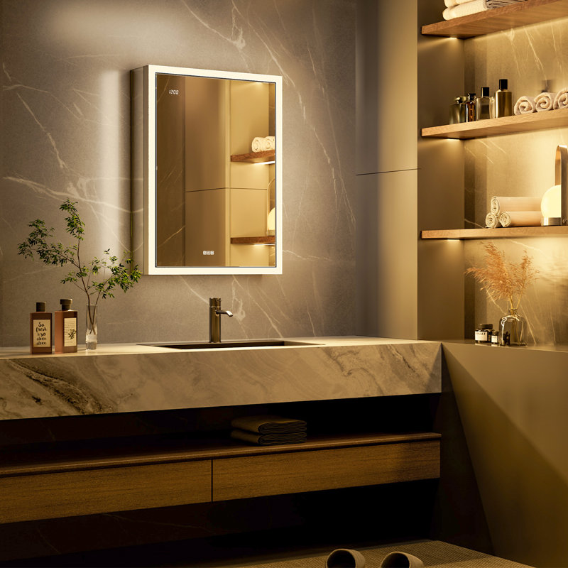 Ciyanna Recessed LED Lighted Medicine Cabinet with 3 Adjustable Shelves, Defogger, Outlets & USBs, 32" H x 24" W x 5" D