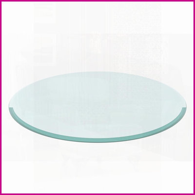 36” Round Tempered Glass Coffee Table Top, 1/2" Thick Beveled Edge, Easy to Clean &amp; Durable for Living Room