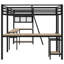 Lit mezzanine simple en métal en L avec DEL, tablettes de rangement, 2 bureaux et stations de charge intégrés, noir