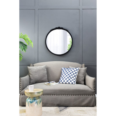 Cadre de miroir décoratif rose à la main 30 po x 30 po, noir, pour espace de vie, salle de bain ronde 30 po x 30 po, décoration