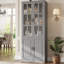 Armoire de rangement de cuisine avec lumières à DEL, hauteur de 78,7 po avec portes et tiroirs en verre, armoire utilitaire autoportante (l 31,5 po x P 15,7 po)-1276407224