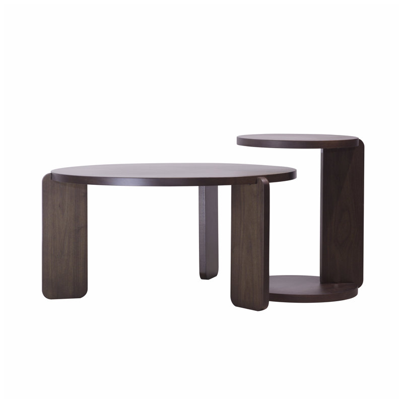Ensemble de tables basses gigognes 2 pièces - Tables de bout rondes modernes en noyer pour le salon, table d'appoint peu encombrante avec finition résistante à l'eau