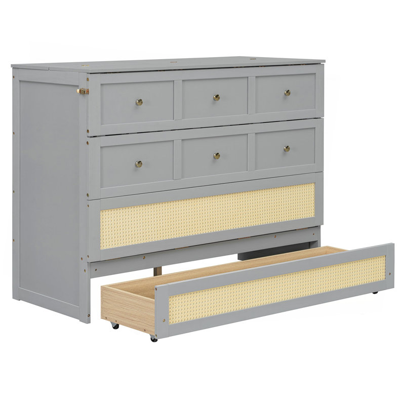Lit escamotable double avec grands tiroirs, Gris