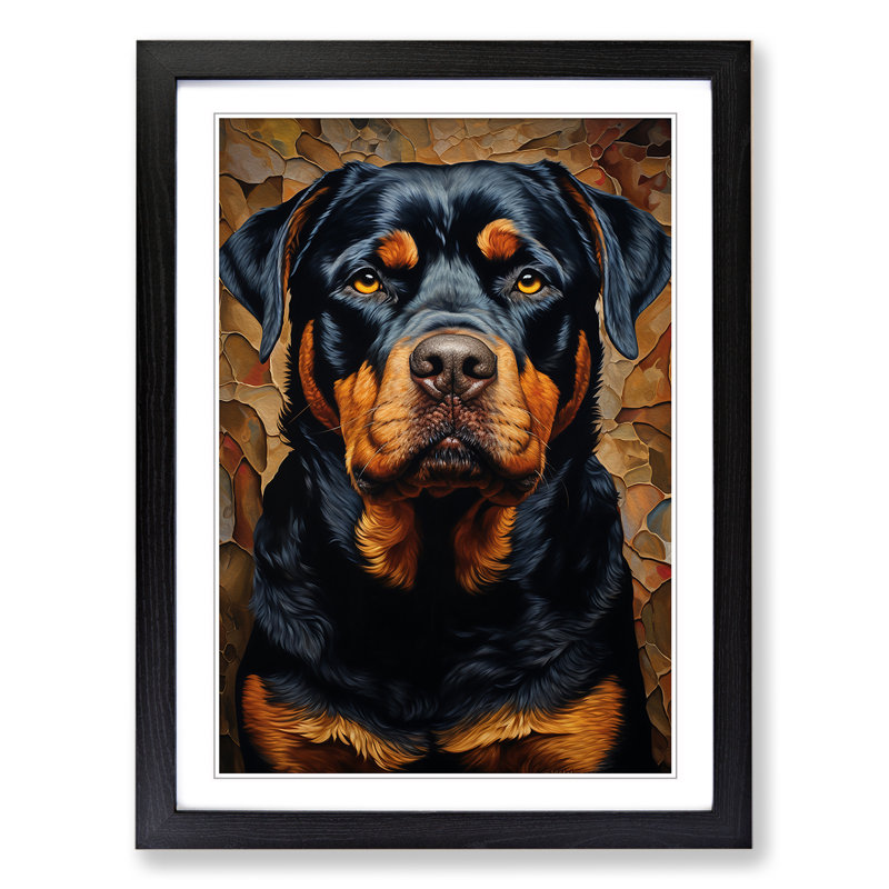 Rottweiler Hard Edge - Framed Print, Black , 46cm H x 34cm W x 2cm D