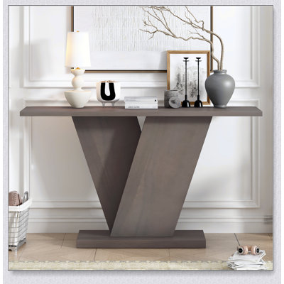 Console Mirod avec placage en bois naturel, base en V pour une polyvalence classique, parfaite pour la présentation et un assemblage facile