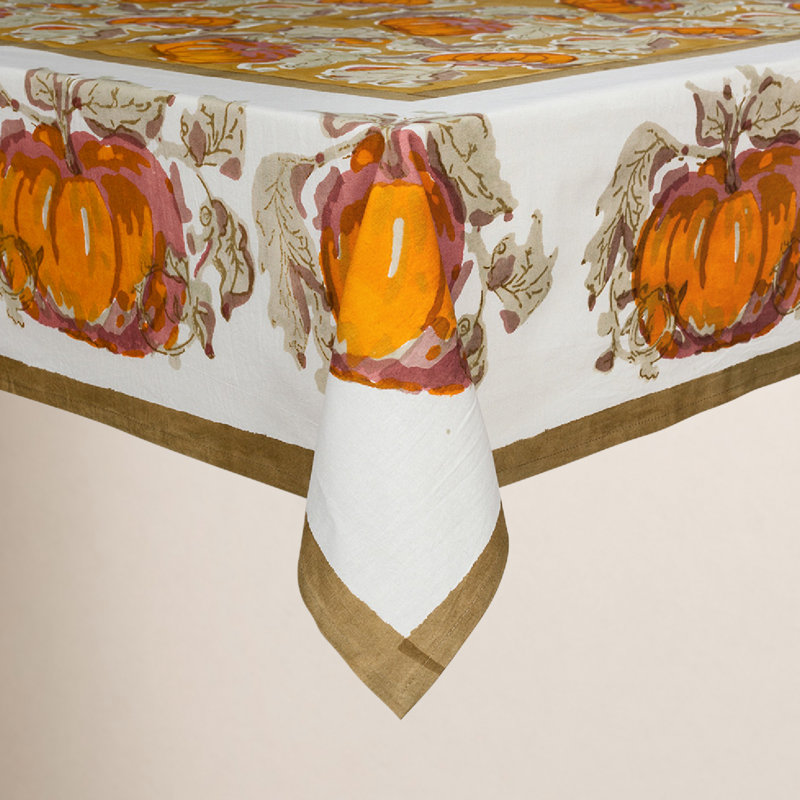 Pumpkin Tablecloth, 106" L x 71" W, Yellow