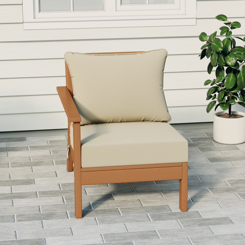 Chaise avec accoudoirs profonds à gauche avec coussins, Beige, Teak