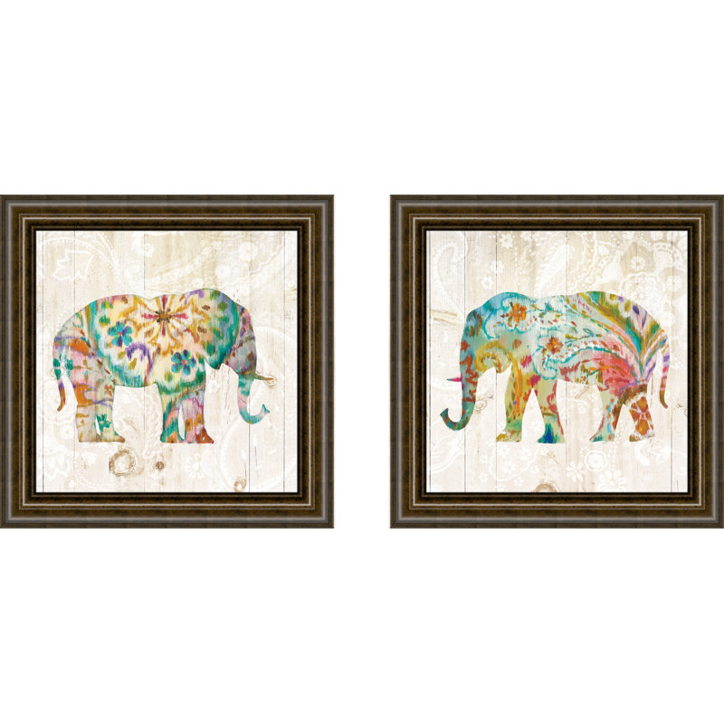 Boho Paisley Elephant I - Ensemble de 2 reproductions de cadres photo sur papier