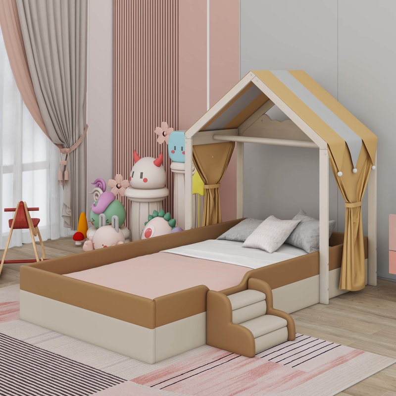 Lit simple tapissier avec rideaux