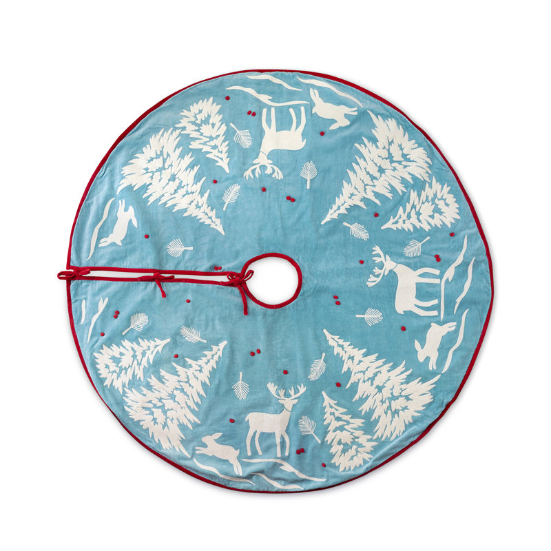 Blue Velvet Embroidered Alpine Scene Tree Skirt
