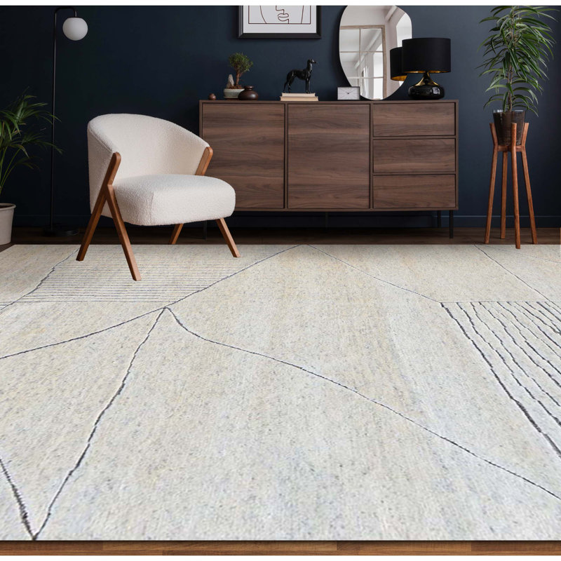 Abstract Area Rug in Beige, Rectangle 6' x 9'
