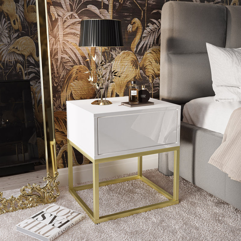 Weirton 45cm W Steel Bedside Table, White
