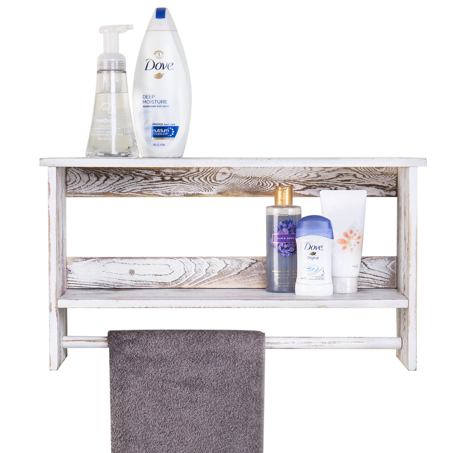 MyGift Wall Mounted Rustic Brown Wood Bathroom Shelf Organizer Storage Rack  with 3 Tier Shelving and 23 Inch Hand Towel Bar