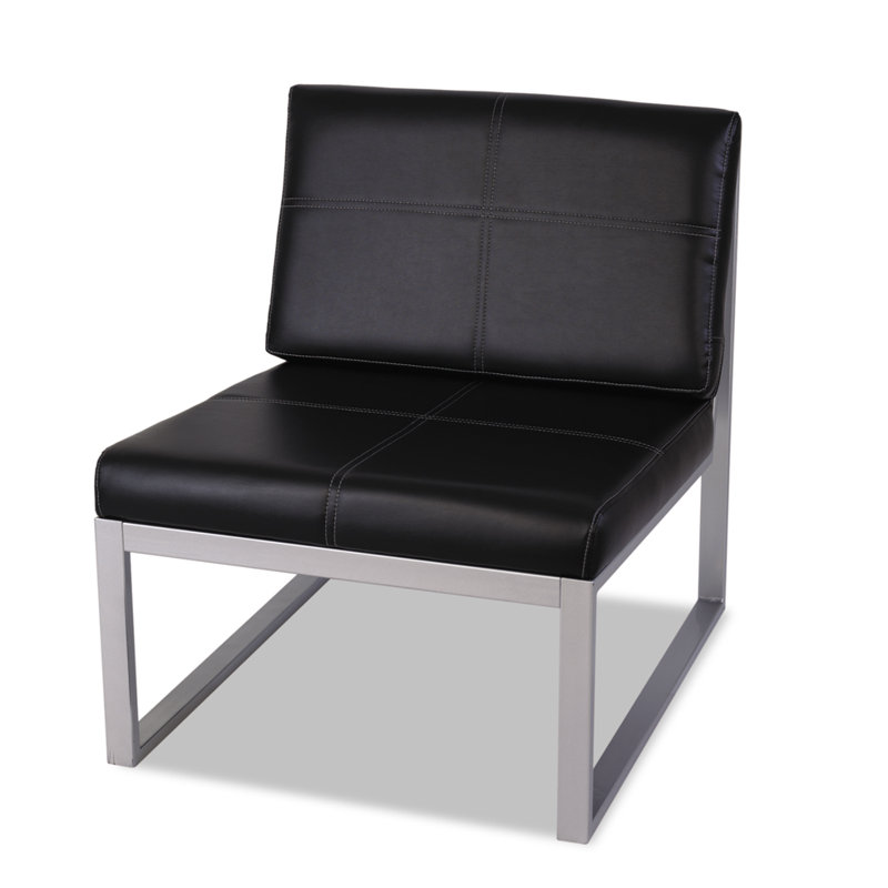 Black Leather Armless Chair with Silver Metal Frame