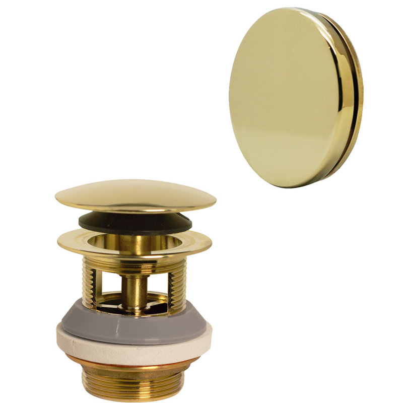 1-1/2" Tip-Toe Bathtub Drain with No-Hole Overflow use for Integrated Overflow Channels, Polished Brass