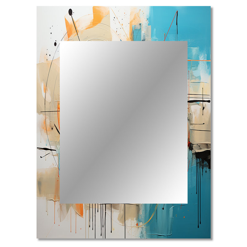 Abstract Chromatics III - Abstract Collages Decorative Mirror, Orange Wall Mirror, Printed Metal Art, 40" x 30"