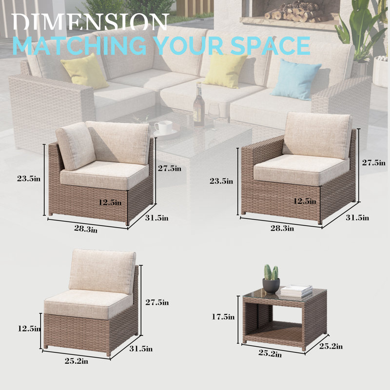 Ensemble de conversation modulaire en rotin 4 personnes avec coussins Amberson