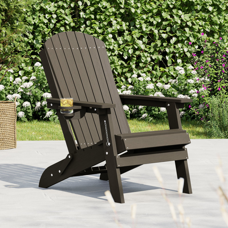  HDPE Folding Adirondack Chair with Ergonomic Design & Cup Holder, Heavy Duty Adirondack Chair for Patio, Pool, and Yard