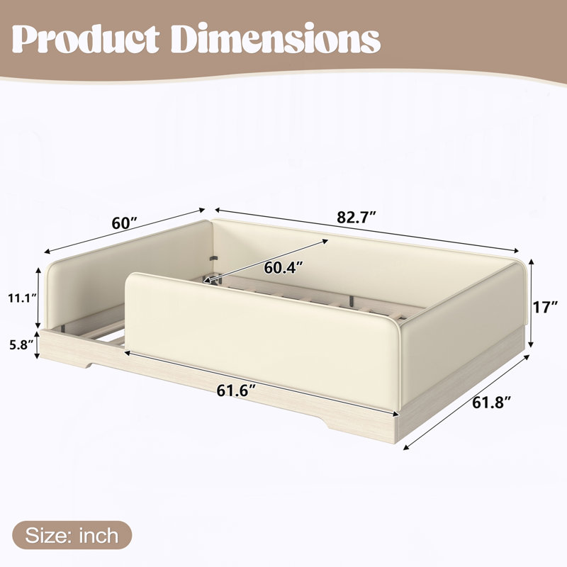Grand lit de plancher tapissier, Grand lit, Beige