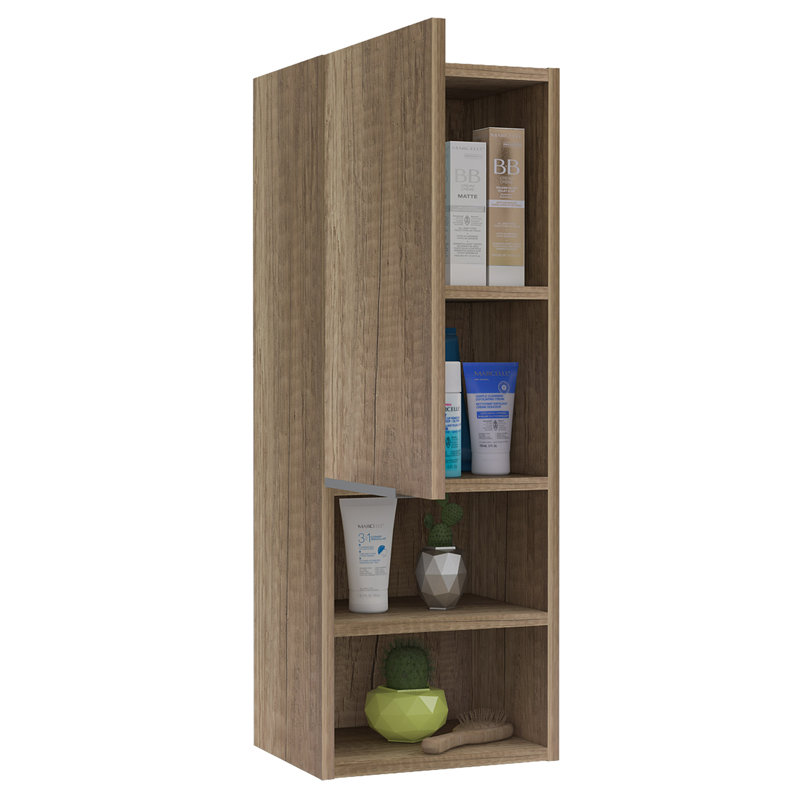 Mila Bathroom Cabinet with Single-Door Compartment, 2 Interior Shelves, Dual External Open Shelves and Space-Saving Wall Design