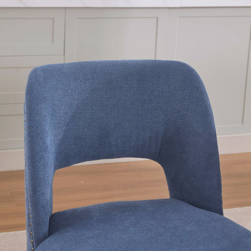Ensemble de 2 chaises de salle à manger en bois rembourrées en tissu pour salle à manger, Bleu, Bleu