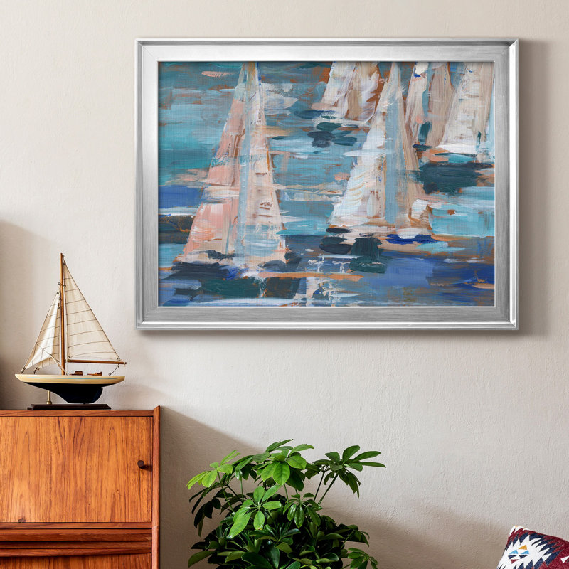 Pop Regatta I, H 18,5 po x l 24,5 po x P 1 po, Papier avec cadre argenté, Pas de tapis