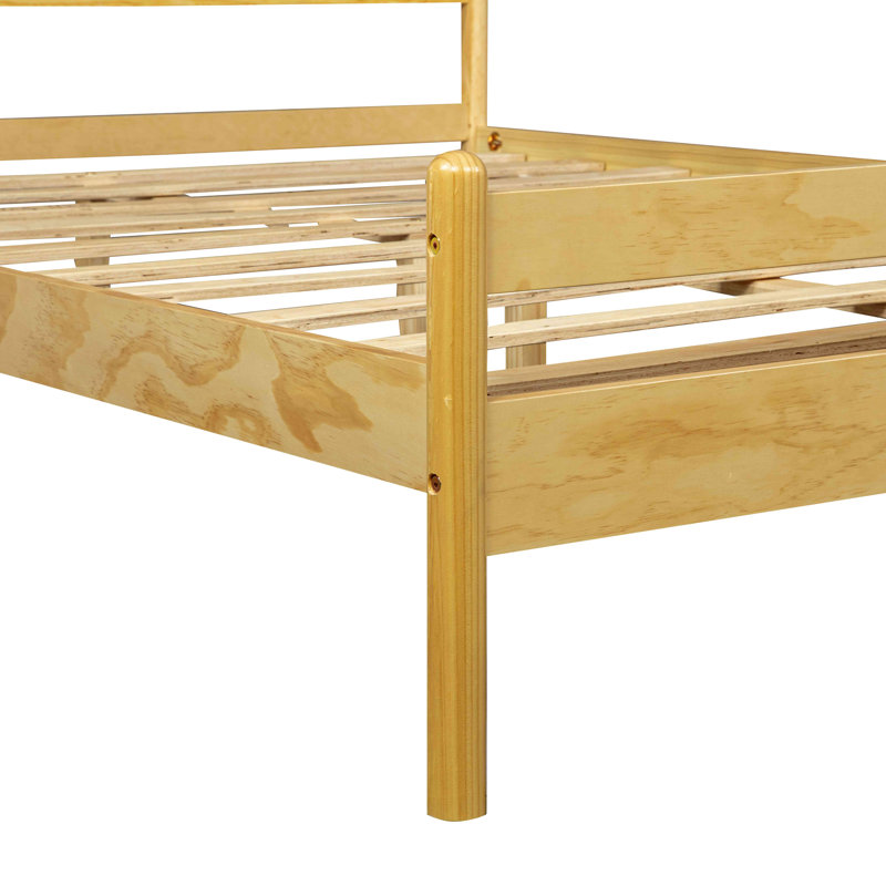 Lit de style traditionnel avec tête et pied de lit, lit en bois de pin avec cadre de lit renforcé, Naturel