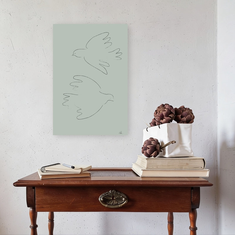 Flying Peace Doves Minimalist Bird Wall Art Print 1 Piece Wrapped Canvas Wall Art, 60.96cm H x 40.64cm W