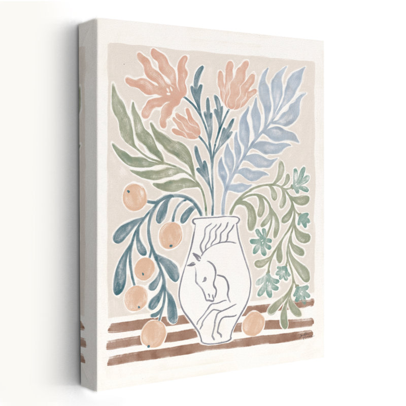 Chypre V neutre - Bouquets bleus, art d'agrumes bruns, H 36 po x l 24 po