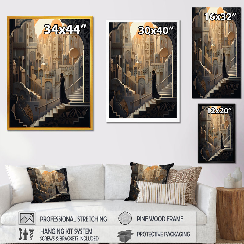 «Arab City V», reproduction sur toile, Cadre flottant noir, H 20 po x l 12 po x P 1 po