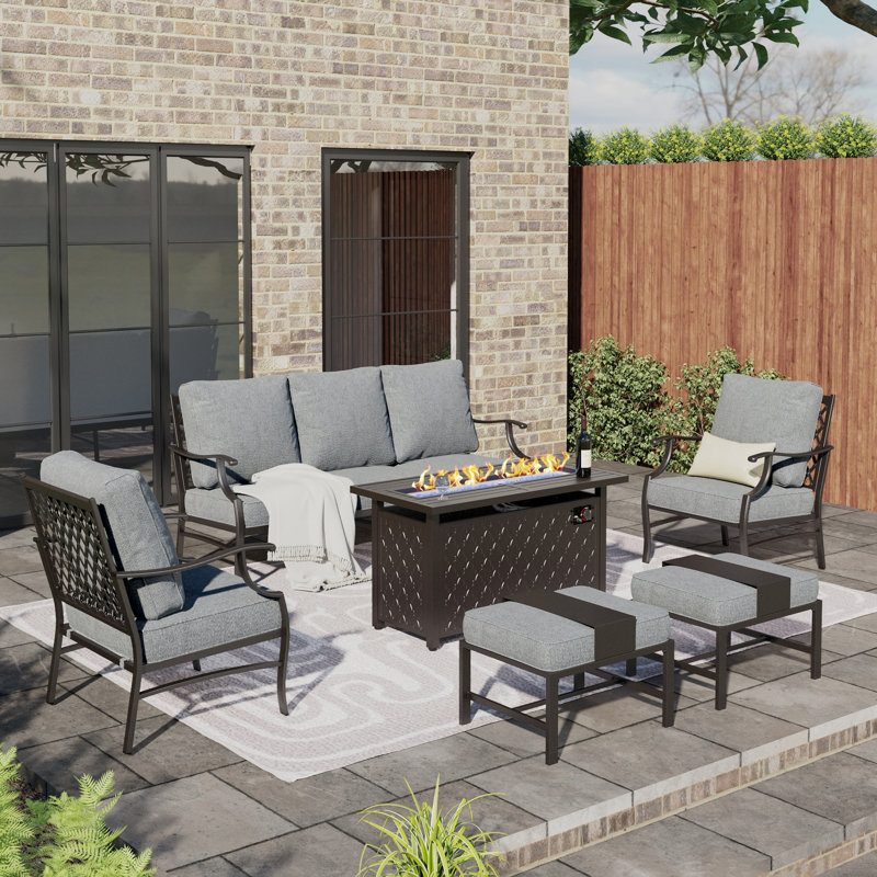 Asfand Outdoor Seating Group with Cushions, Gray, Yes