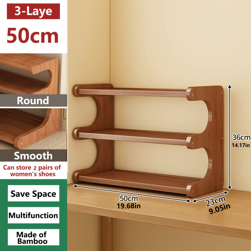 Multi-Layer Shoe Rack, Space-Saving Design, 14.17" H x 19.68" W x  9.05" D, 3