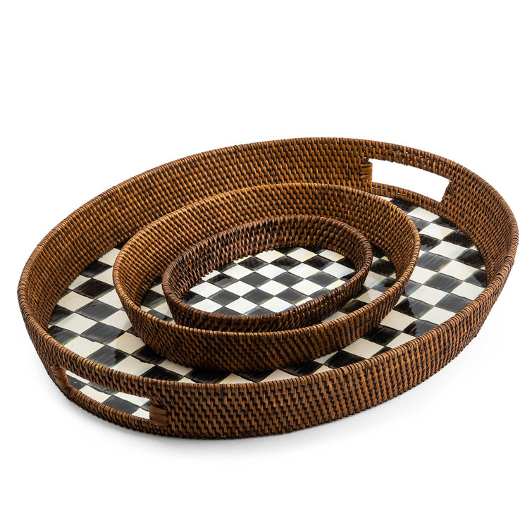 MacKenzie Childs Courtly Check® Rattan and Enamel Party Serving Tray &  Reviews