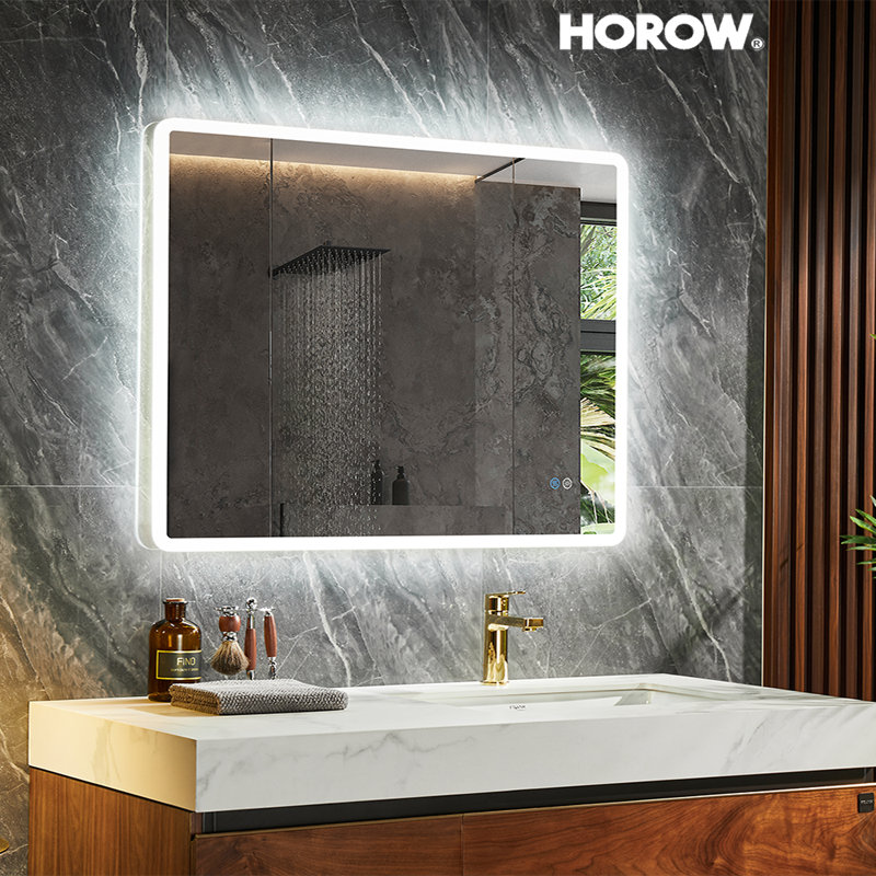 Boleslao LED Lighted Acrylic Framed Wall Mounted Bathroom / Vanity Mirror 50 x 70 cm, 19.68cm H x 27.56cm W