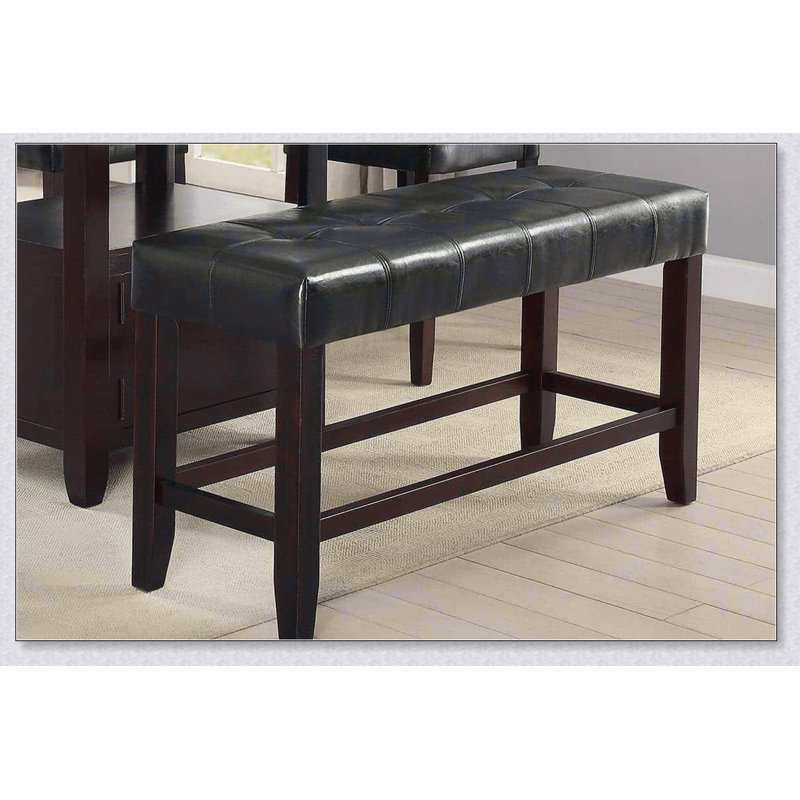 Banc de salle à manger à hauteur de comptoir avec coussin en similicuir noir, siège capitonné et base en bois pour une assise confortable
