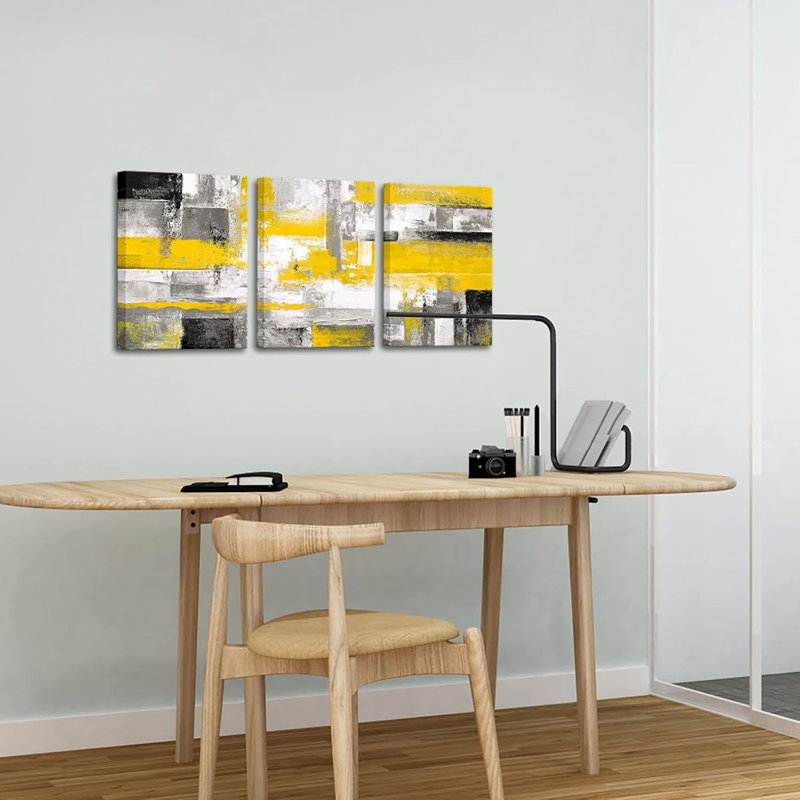 3 Piece Wrapped Canvas Print, Yellow